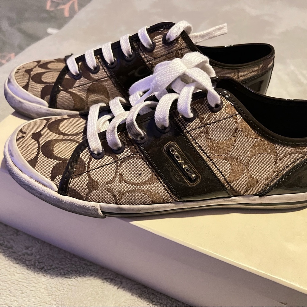 Coach Signature Canvas Low-Top Sneakers in Brown and White